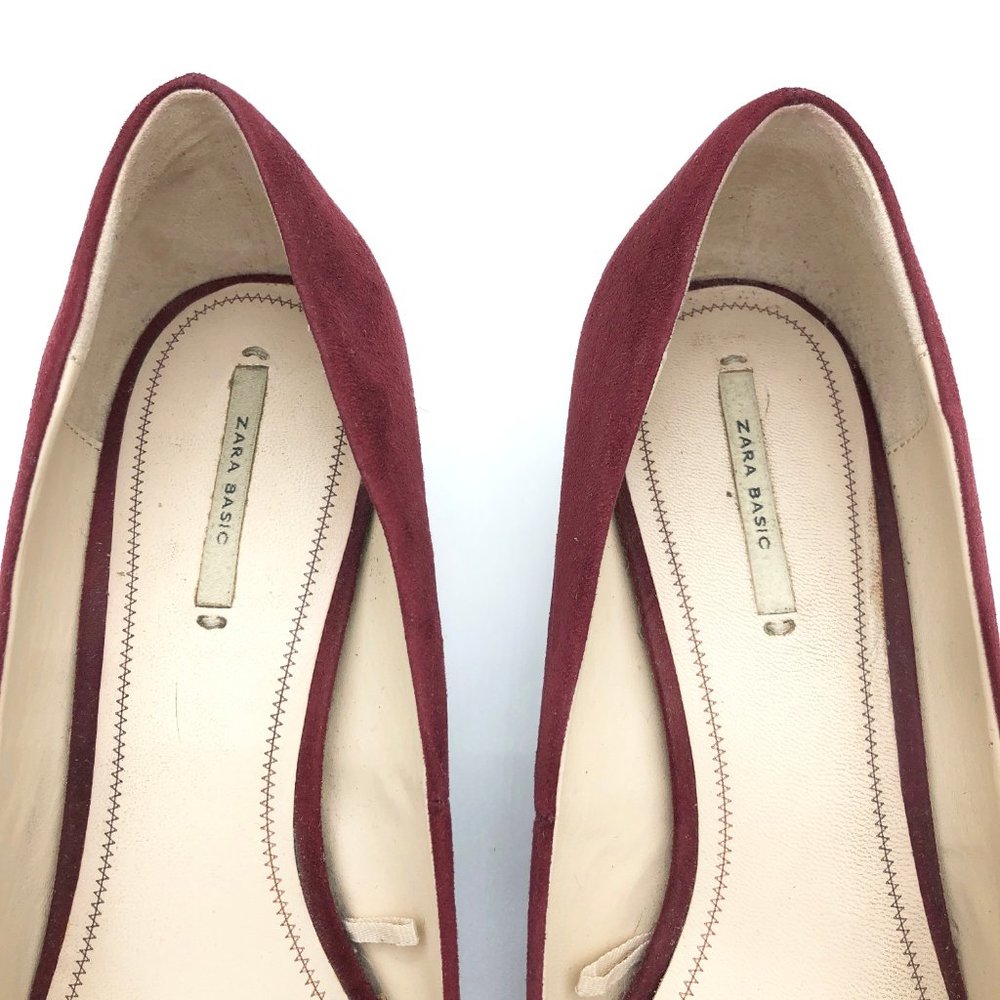 ZARA Collection Burgundy Suede Bow Block Heel Pump - Picture 7 of 12